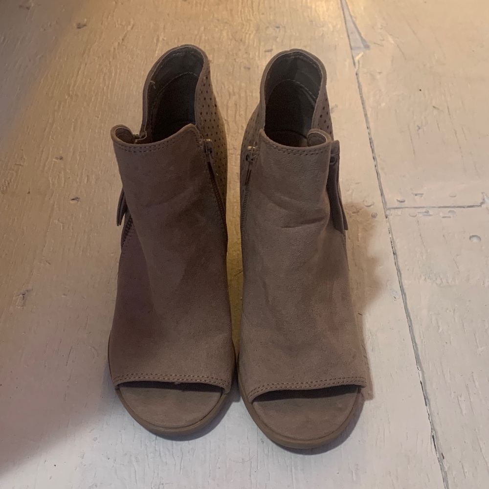 Brown Peep-Toe Ankle Boots